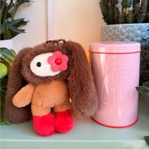 CJ Hendry JuJu Plush Bunny Keychain with Pink Flower Accent